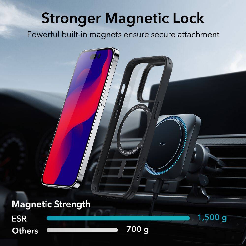 Wytrzymałe i lekkie etui Esr Ch Halolock Magsafe iPhone 14 Pro Clear/black