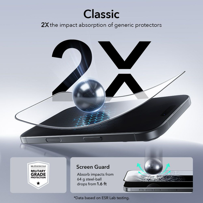 SZKŁO HARTOWANE ESR ULTRAFIT TEMPERED GLASS 2-PACK IPHONE 16 PRO / 17 CLEAR